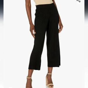 Vince Ribbed Cotton Blend Wide Leg Pants Womens Large Black Crop Minimalist